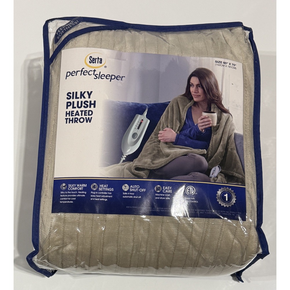 SERTA Perfect Sleeper Silky Plush Heated Throw  Blanket - 60 x 75 in - NEW NWT